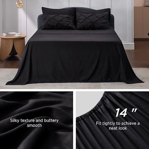 Bedsure Queen Comforter Set Black - Bed in a Bag Queen Size Bedding 7 Pieces, GentleSoft™ Pintuck Bed Set Gift for Family, Pinch Pleat All Season Comforter with Sheets, Pillowcases & Shams thumbnail 7