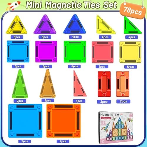 Mini Magnetic Tiles,78PCS Travel Magnetic Tiles Set with Iron Box,Portable Building Blocks for Kids Ages 3+,Car Airplane Travel Essentials Kids Toy,Creative STEM Toys Birthday Gift for Boys & Girls thumbnail 7