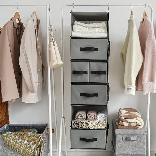 GRANNY SAYS Hanging Closet Organizer 6 Shelves, Closet Organizers and Storage with 5 Drawers, 6 Side Pockets Closet Hanging Organizer, Hanging Storage Organizer for Closet, Baby Clothes, Gray thumbnail 8