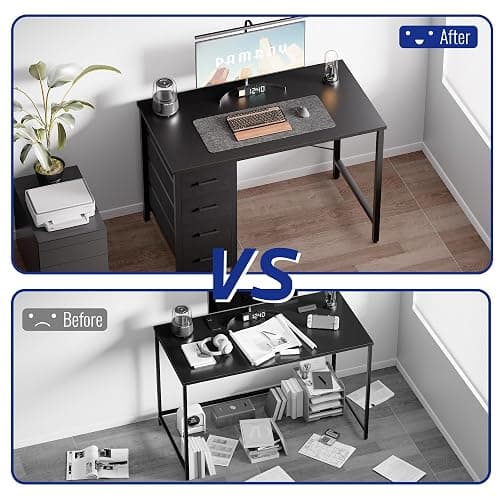 Pamray 32 Inch Computer Desk with 4 Drawers Small Office Desk for Home Bedroom Study Writing Simple Modern Computer Table Black thumbnail 5