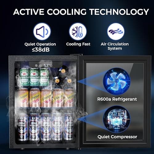Electactic 68 Cans Beverage Refrigerator Cooler, 1.7 cu.ft Mini Fridge Glass Door Drink Cooler for Beer, Soda,Wine, Digital Temperature Control for Home Office Bar thumbnail 3
