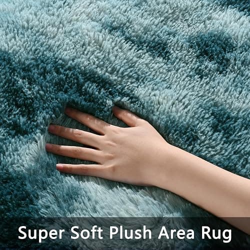 Pettop Fluffy Tie-Dye Peacock Blue Rug for Bedroom Living Room, 3x5 Feet Super Soft Shaggy Plush Fuzzy Rugs for Girls Kids Boys, Non-Slip and Washable Rug for Nursery Classroom, Carpet for Rooms Decor thumbnail 3