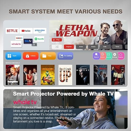 [Officially-Licensed App & Auto Focus]Smart Mini Projector with WiFi and Bluetooth, XuanPad 4K Support Movie Projector, Portable Native 1080P Outdoor Projector with 360° Stand thumbnail 5