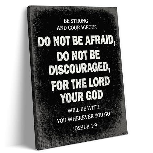 Inspirational Bible Verse Wall Art Christian Scripture Wall Decor Courageous Joshua Canvas Print Motivational Spiritual Posters for Prayer Room Bedroom Encouraging Faith Based Artwork 12x16 in Canvas - Image 1