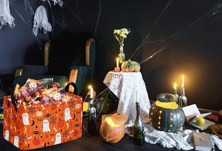DUYIY Rectangle Pumpkin Ghost Pattern Gift Storage Basket Home Shelf Storage Basket Organizer Box Clothes Laundry Hamper Nursery Basket Laundry Basket with Handles thumbnail 4