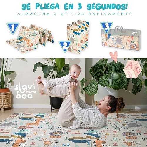 SLAVIBOO Alfombra Bebe Acolchada Plegable, 180x200x1 Reversible, Alfombra de Juegos Bebe, Alfombra Infantil, tapete Actividades Bebe, colchoneta Bebe Suelo, Suelo Bebes Acolchado,Alfombra Juegos Bebe thumbnail 3