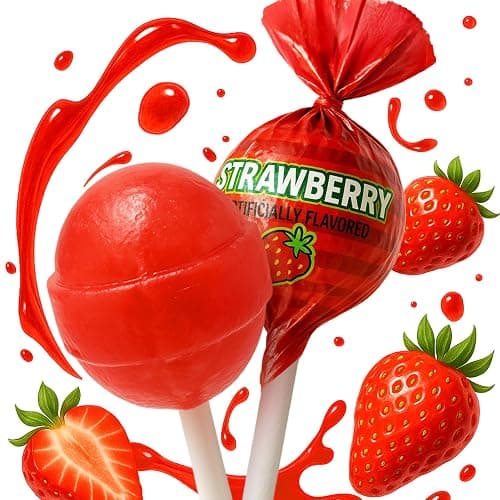 Strawberry Lollipops – 65 Count Bulk Candy Pack, Individually Wrapped Suckers – Sweet Strawberry Flavor – Party Candy, Parade Treats, Birthday Favors & Kids Events thumbnail 2