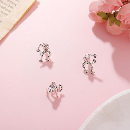 Frog Earrings for Women Easter Basket Stuffers Vintage Frogs Shaped Stud Earrings Funny Cute 3D Animal Earrings Jewelry Gifts - A：silver frog earrings thumbnail 7