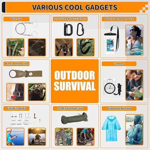 Survival Kit, Gifts for Men Women Teen Boys, 252 pcs Survival Gear and Equipment Mini First Aid Kit for Car Home, Emergency Kit with Molle System for Earthquake, Outdoor Adventure, Car Travel thumbnail 5