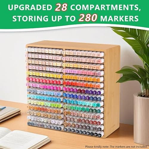 walowalo Bamboo Marker Organizer for 280 Markers Christmas Gifts Durable Pencil Holder Desk Storage Large for Artists Teachers Students Classroom Birthday Gifts No Assembly Required 28-Compartments thumbnail 3