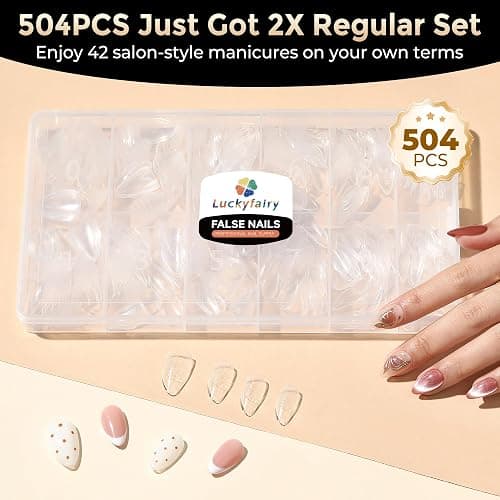 Short Almond Nail Tips: 504pcs Tri-Layer Core Soft Gel Nail Tips, Pre-Etched Short Fake Nails, 12 Sizes Half Matte Full Cover Clear Press on Nails Extension DIY Home for Flat & Natural Nail Beds thumbnail 4