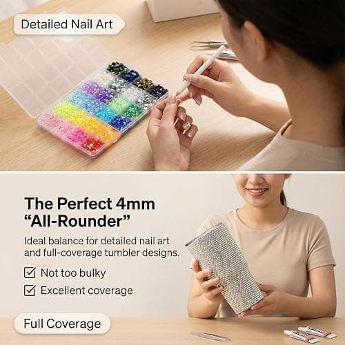 17000Pcs Rhinestones for Bedazzling, 4mm Bedazzler Kit with Flatback Rhinestones for Clothes Crafting Crafts Nails Clothing, Flat Back Resin Rainbow Colorful Colored Crystal with B 7000 Glue Clear thumbnail 4