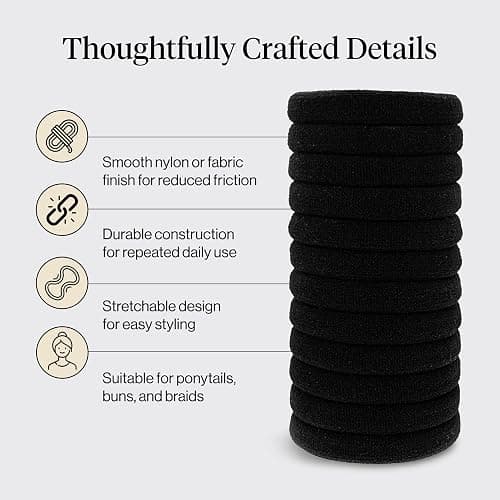 Kitsch Elastic Hair Ties No Damage | Stretchable Hair Bands - Black, 12pcs | Strong All-Day Hold Hair, Rubber Bands For Hair, Ponytail Holders | Hair Accessories for Everyday Use thumbnail 4
