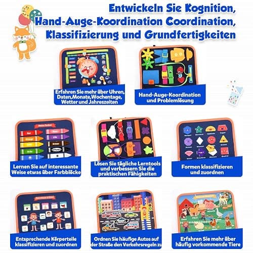 ZOOI Busy Board Montessori Spielzeug ab 1 Jahr, Busy Book Kinderspielzeug ab 1 2 3 Jahre, Baby Geschenk Spielzeug ab 1 2 3 Jahre, Einschulung Mädchen, Schultüte Füllung thumbnail 5