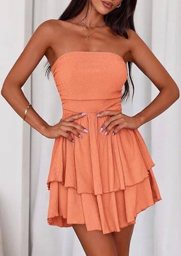 PRETTYGARDEN Women's Summer Strapless Flowy Mini Dresses | Tube Top Dress,Off Shoulder,Back Smocked,Swing A Line,Ruffle Short,Cute Birthday Party,Going Out Outfits,Fashion Clothing thumbnail 3