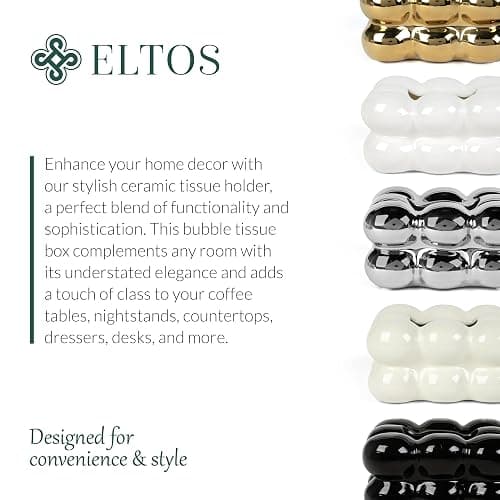 ELTOS Decorative Ceramic Tissue Paper Holder Box, Novelty, Modern Design, for Bathroom Vanity, Living Room, Bedroom Dresser, Night Stand, Kitchen Countertop, Office Desk, Home Decor, White thumbnail 6