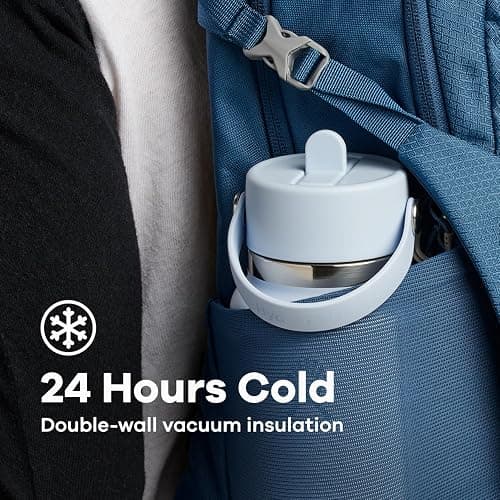 Hydro Flask Water Bottle - Insulated Stainless Steel - Wide Mouth Flex Straw Lid, Non Spill, Leakproof and Refillable in 32 Oz Western Light Blue thumbnail 8