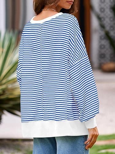 Fisoew Women's Fall Oversized Sweatshirt Casual Waffle Knit Long Sleeve Crewneck Split Pullover Tunic Tops thumbnail 4