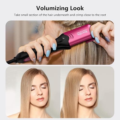 Terviiix Crimper Hair Iron with 4 Interchangeable Plates, Keratin & Argan Oil Infused Hair Crimper for Women, Volumizing Crimping Iron for Thin Fine Hair, 5 Heat Settings & 60 Mins Auto Off, Pink thumbnail 3