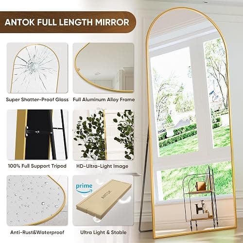Antok Full Length Mirror, 71"x28" Floor Mirror, Arched Floor Standing Freestanding Arch Full Body Mirrors with Stand for Bedroom, Hanging Mounted for Living Room Cloakroom,Gold thumbnail 5