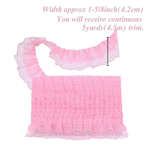 Lace Ruffle Trim for Crafts 1-5/8"x5yd 2-Layer Pleated Edge Lace Ribbon (Pink) thumbnail 5