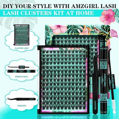 Lash Clusters Kit 168pcs Lash Extension Kit Cluster Lashes Natural Look with Lash Bond and Seal Waterproof, Lash Tweezer with Wet Look Ultra-Thin Band Lashes(Okra-Kit,D-10-18mm) thumbnail 2