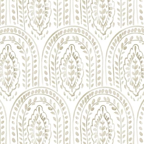 Micpolo Boho Peel and Stick Wallpaper Removable Wall Paper Neutral Contact Paper Removable Peel and Stick Brown and White Self-Adhesive Wallpaper for Bathroom Bedroom Kitchen Wall Decor 17.3" x 118" - 17.3" x 118" - Light Brown and White - Image 1