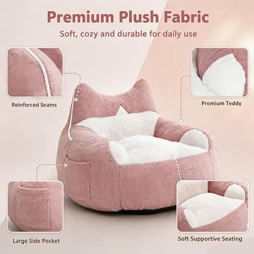Bean Bag Chair for Teen Adults, Memory Foam Fluffy Cat Bean Bag for Personal Apartment, Bedroom and Living Room Accent Floor Chair Sofa for Comfy Relaxing Reading（Pink） thumbnail 9