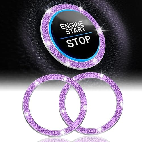 LivTee 2 PCS Crystal Double Rhinestone Car Engine Start Stop Decoration Ring, Bling Car Interior Accessories for Women, Push to Start Button Cover Sticker, Automotive Decals, Purple - Image 1