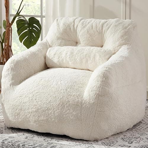 EBENCHICO Bean Bag Chair for Adults with Pillow,Oversized Bean Bag Couch for Adults and Kids,Giant Lazy Couch Sofa Chairs with Filler,Large Reading Chair for Living Room Bedroom,White - Image 1