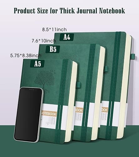 Lined Journal Notebook -365 Pages A5 Thick Journals for Writing Ruled Notebook, Hardcover Leather Journal for Women Men Daily Journal Notebook for Work, Note Taking, 100Gsm Lined Paper( 5.75'' X 8.38'' Green) thumbnail 3