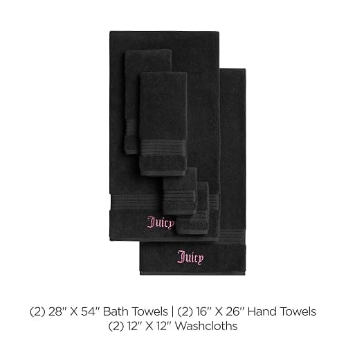Juicy Couture Alyssa Luxurious 6 Piece Bath Towel Set - (2) Bath Towels, (2) Hand Towels, and (2) Washcloths - Black Premium Bathroom Towel Set thumbnail 3