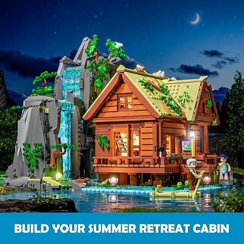 LUMIBRICKS Waterfall-Cabin Lighting Building-Bricks Set - 2539 Pcs Retro Waterfall House Collection LED Light Set for Adults and Retro House Architecture Building Collectors thumbnail 2