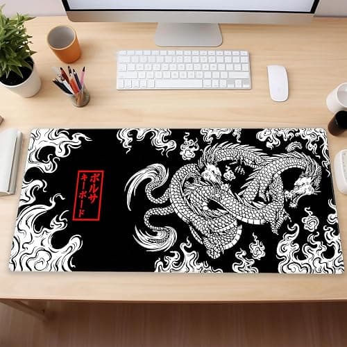Black and White Mouse Pad Extra Large Gaming Mousepad XL Dragon Desk Mats Japanese Full Desk Keyboard Mat Computer Pad Desk Matt with Stitched Edges Non-Slip Desktop Mat 31.5 x15.7 in thumbnail 2