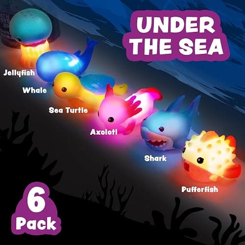 Tub Works® Under the Sea™ Light Up Bath Toys, 6 Pack | Water-Activated Light Up Toys Flash & Change Color | Easy-Grip Baby & Toddler Bath Toys | Sensory Bathtub Toys with Bath Lights for Kids Bath thumbnail 4