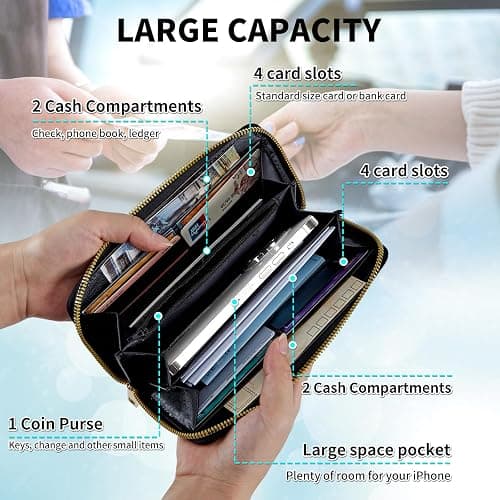 DHYYDSQZ Womens Wallet, PU Leather RFID Cute Wristlet Wallets for Girls Women Ladies Purse Large Credit Card Clutch Purse Card Holder Coin Pocket Travel Wallets with Zipper, A Black Cat thumbnail 5