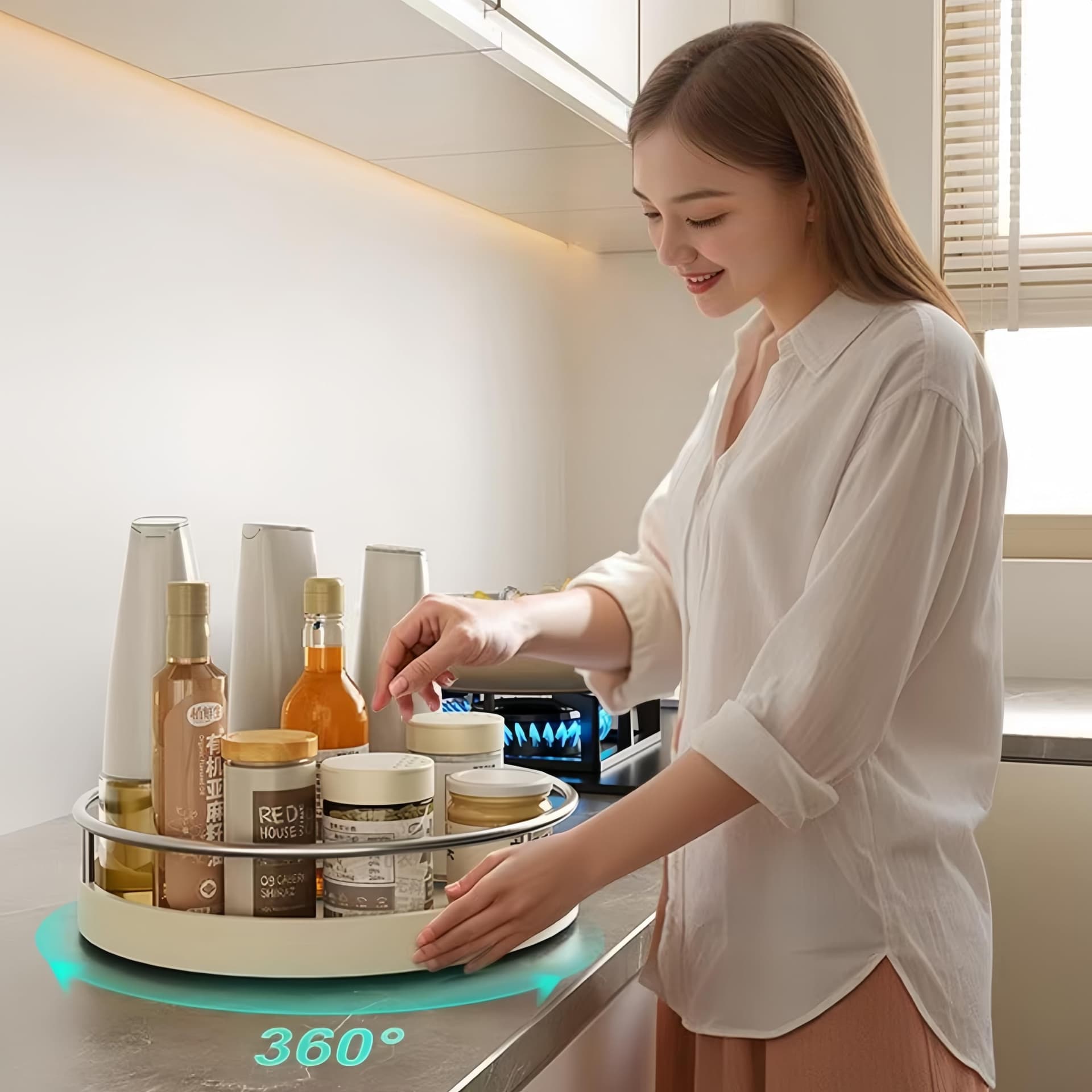 360° Rotating Lazy Susan Organizers,Turntable Spice Rack Organisers,10in Non-Slip Multifunctional Spice Rotating Storage Rack for Kitchen,Pantry, Table,Bathroom,Closet Organizers (Large-2, 25cm, 1) thumbnail 2