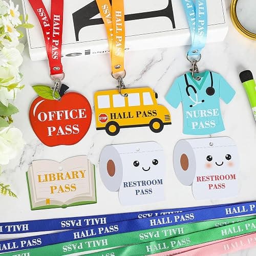 6 Sets Hall Passes for Classrooms, PVC Hall Lanyard Passes for Hall Restroom Library Office Boy Girl and Nurse Ideal for Classroom School Supplies. (Cute) thumbnail 5