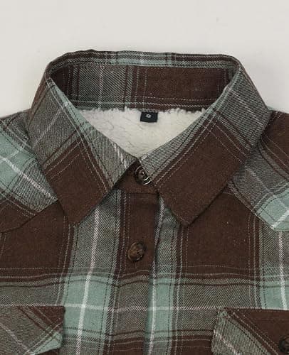 ThCreasa Womens Sherpa Lined Flannel Jacket with Hand Pockets, Plaid Button Down Fuzzy Shirt Jackets thumbnail 4