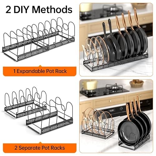 MUDEELA Pots and Pans Organizer Rack for under Cabinet, Expandable 11.81''-22.85'' Pot Lid Kitchen Cabinet Organizer Holder with 10 Adjustable Compartment Cutting Board Organizer for Pan Lid, Bakeware thumbnail 6