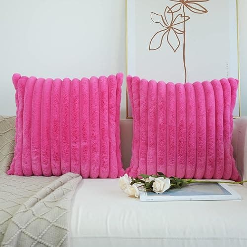 JOJUSIS Pack of 2 Faux Fur Plush Decorative Throw Pillow Covers Couch Cushion Case Soft Pillowcases (Hot Pink, 18 x 18-Inch) thumbnail 7
