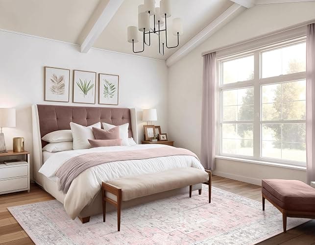 LIVEBOX Pink 6x9 Area Rug for Bedroom Girls, Boho Washable Rugs for Living Room Nursery, Non-Slip Indoor Soft Carpet Low-Pile Farmhouse Carpets for Dining Room Kids Playroom, Pink thumbnail 7