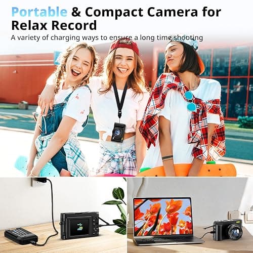 4K Digital Camera for Photography and Video, Autofocus 48MP Vlogging Camera for YouTube with 3'' 180°Flip Screen 16X Zoom Compact Travel Cameras with SD Card, 2 Batteries, Anti-Shake, Flash (Black) thumbnail 5