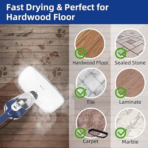 Steam Mop - 10-in-1 Floor Steamer Detachable MultiPurpose Handheld Steam Cleaner for Hardwood/Tile/Laminate All Floors Carpet Cleaning with 11 Accessories for Whole Home Use(Blue). thumbnail 3