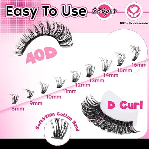 FANXITON Lash Clusters 280 Pcs Wispy Lash Clusters D 8-16 MM Mix Natural Eyelash Clusters 40D Individual Eyelash DIY Lash Extensions at Home(40D) thumbnail 2