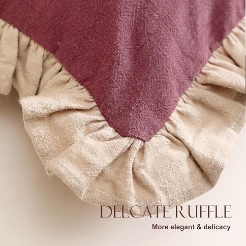 patdrea Vintage Red Linen Throw Pillow Covers,Set of 2,18"x18"-Kubum | Decorative Pillow Cover for Couch Living Room Bedroom Sofa,Rustic Farmhouse Design,Solid Pillow Case with Ruffled thumbnail 6