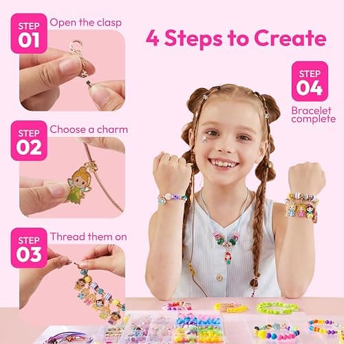 JOVA Klever Kits Princess Bracelet Making Kit, Jewelry Making Kit, Bracelets for Girls, Crafts for Kids, 4 Year Old Girl Birthday Gifts, Over 650 Beads, Make 30+ Designs thumbnail 3