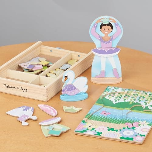 Melissa & Doug Ballerina And Fairy Magnetic Dress-Up Double-Sided Wooden Doll And Swan Pretend Play Set (52 pcs) thumbnail 8