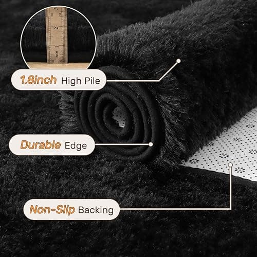 5x7 Black Area Rugs for Living Room, Large Fluffy Shag Bedroom Rugs Non-Slip, Ultra Soft Plush Carpet for Nursery Kids PlayRoom Dorm Office Indoor Modern Carpets thumbnail 4