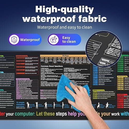 Excel Cheat Sheet Desk pad—Contains 9 Major Excel Function modules|Large XL Size（31.5 * 11.8 inch）|Desk mat for Keyboard and Mouse|Work、Study、Gaming Mouse pad|Waterproof、Anti-Slip Large Mouse pad thumbnail 4